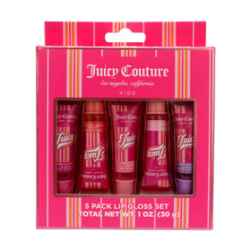 Juicy Couture front packaging showing five glosses and pink box, perfect gift