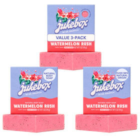 JUKEBOX front packaging showing Watermelon Rush bars and bright label, conveys cheerful scent