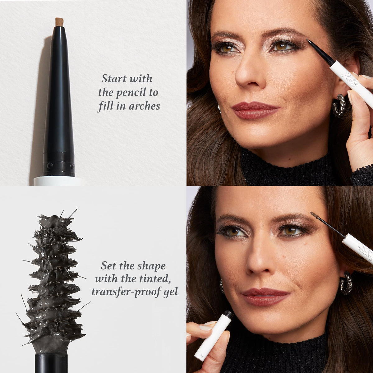 Julep close-up of dual-ended pencil tip and spoolie demonstrating precision shaping benefit