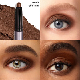 Julep closed packaging of Cocoa Shimmer eyeshadow stick highlighting portability benefit