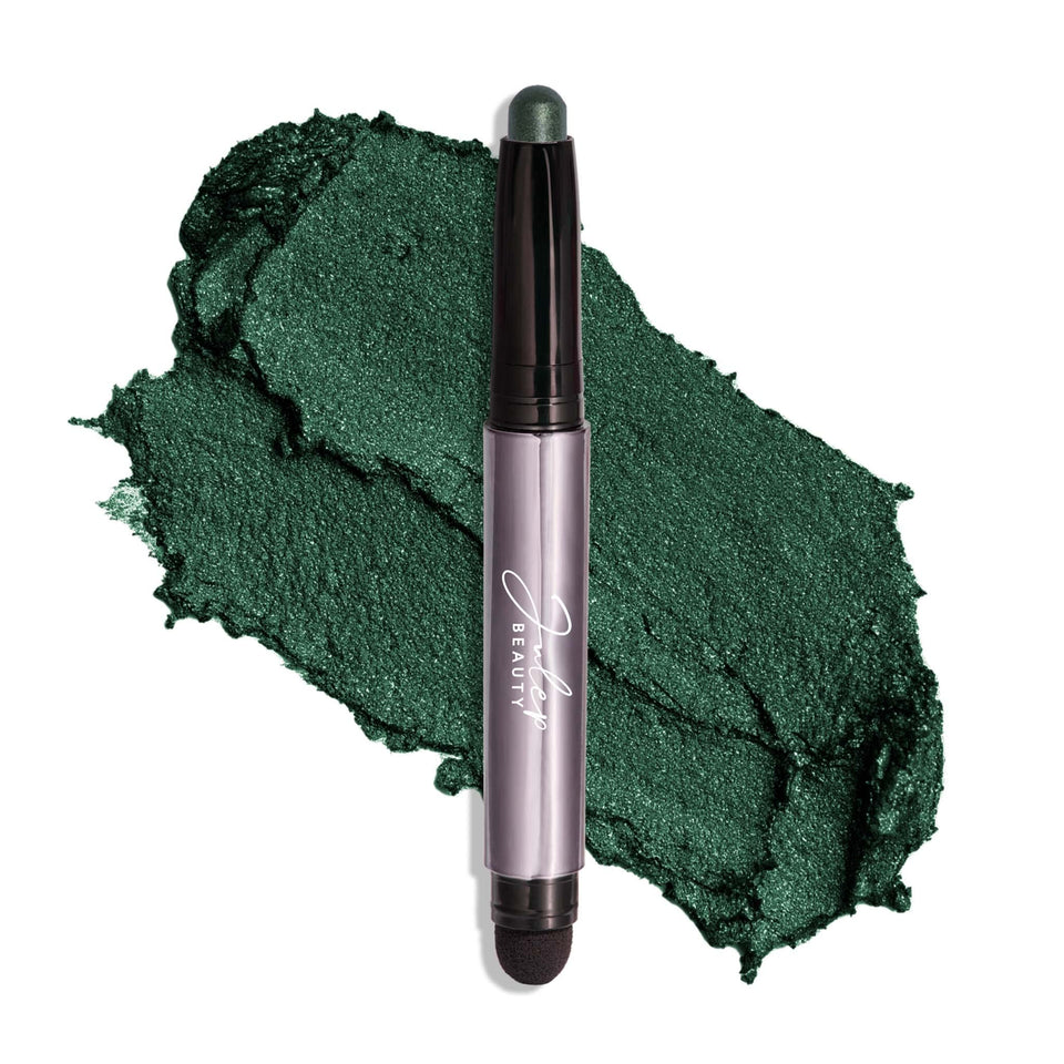 Julep Evergreen Shimmer stick front view showcases compact travel-ready design