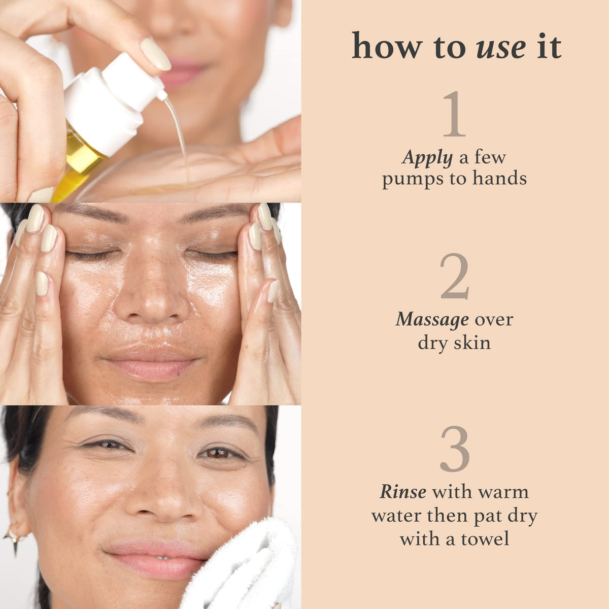 Julep in-hand application massaging oil into dry skin for fast makeup breakdown