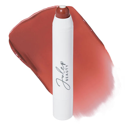 Julep front view of tinted balm tube showing twist-up design and Burnt Sienna shade benefit moisturizing color