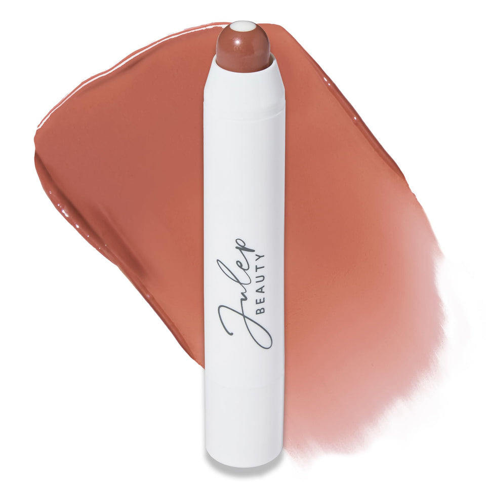 Julep front view of tinted balm showing Cashmere Nude and packaging benefit hydration