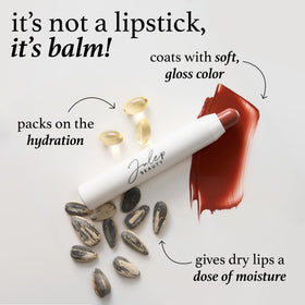 Julep lifestyle model wearing Cashmere Nude showing natural glossy finish benefit