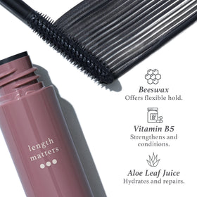 Julep mascara swatch on white showing smooth, buildable texture and dark payoff