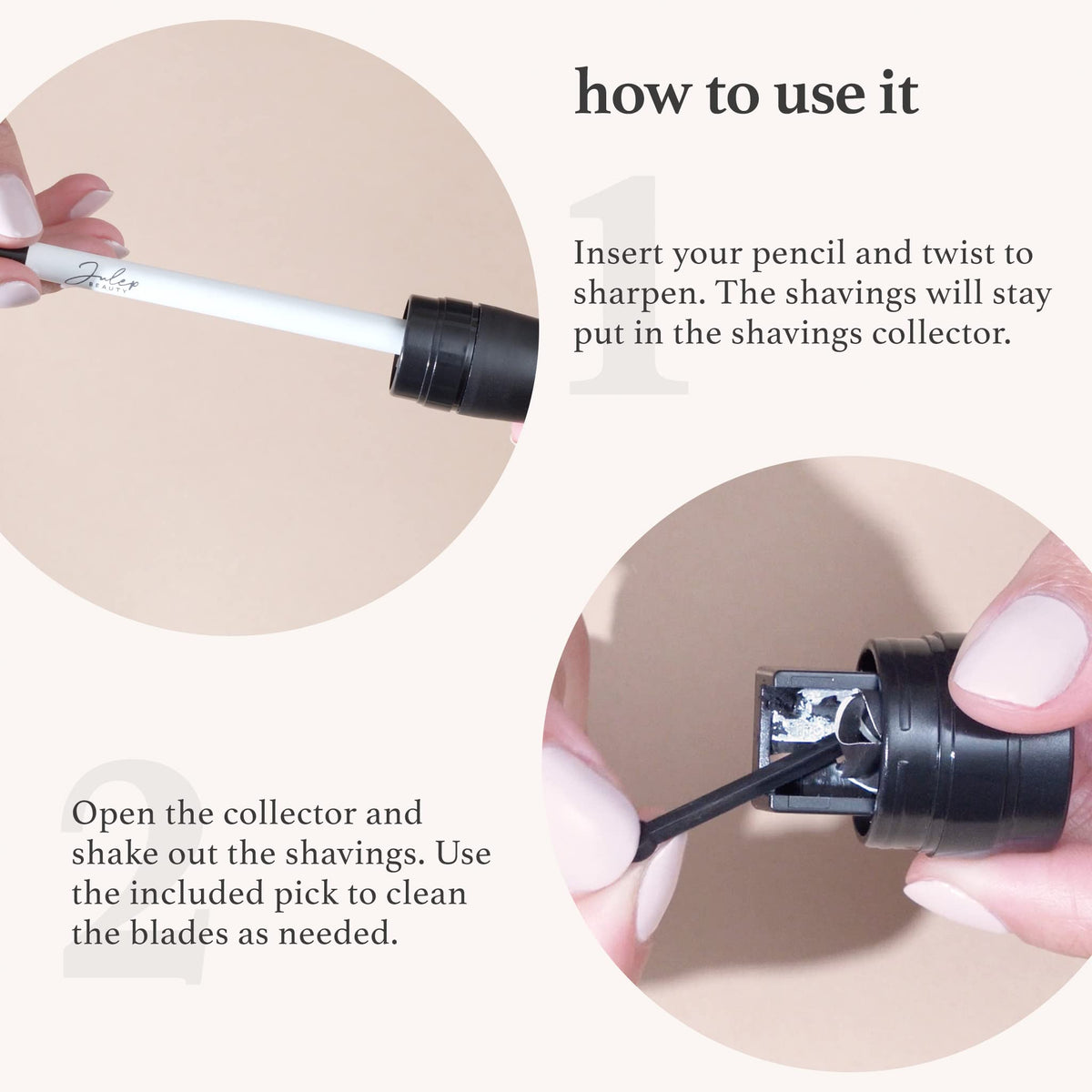 Julep open shavings compartment showing mess-free disposal