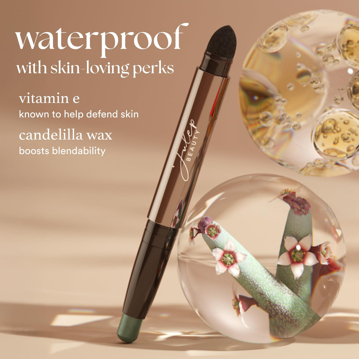 Julep stick next to fingers for size comparison and on-the-go portability