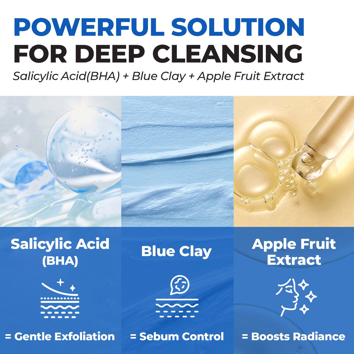 JUMISO blue clay ingredient pile highlighting absorption and pore detox benefit