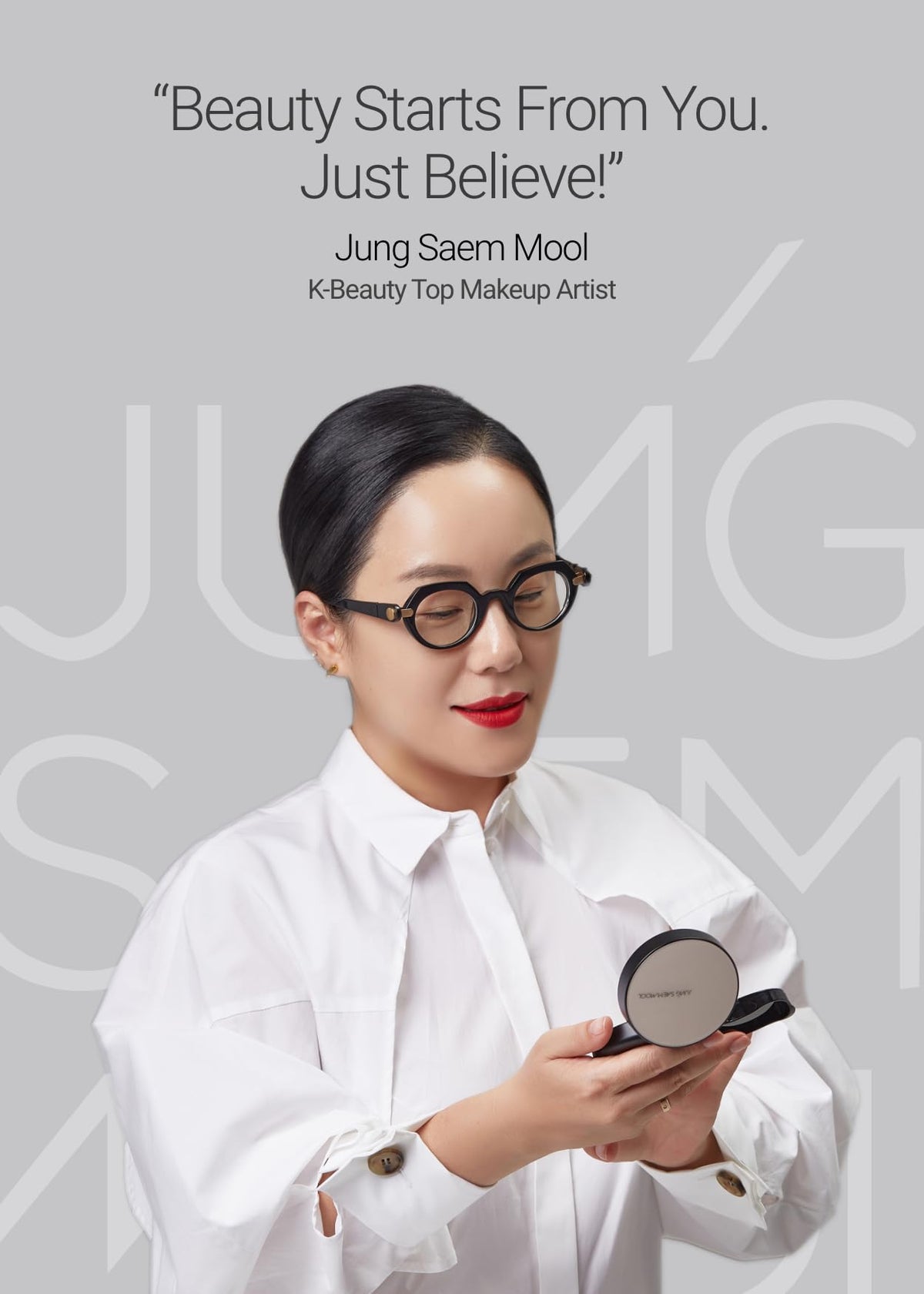 JUNG SAEM MOOL vanity lifestyle shot showing polished, dewy everyday look