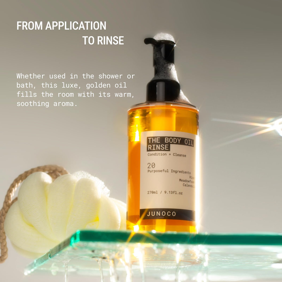 JUNO & Co. close-up of the oil-to-foam lather transforming with water, showing soft foam