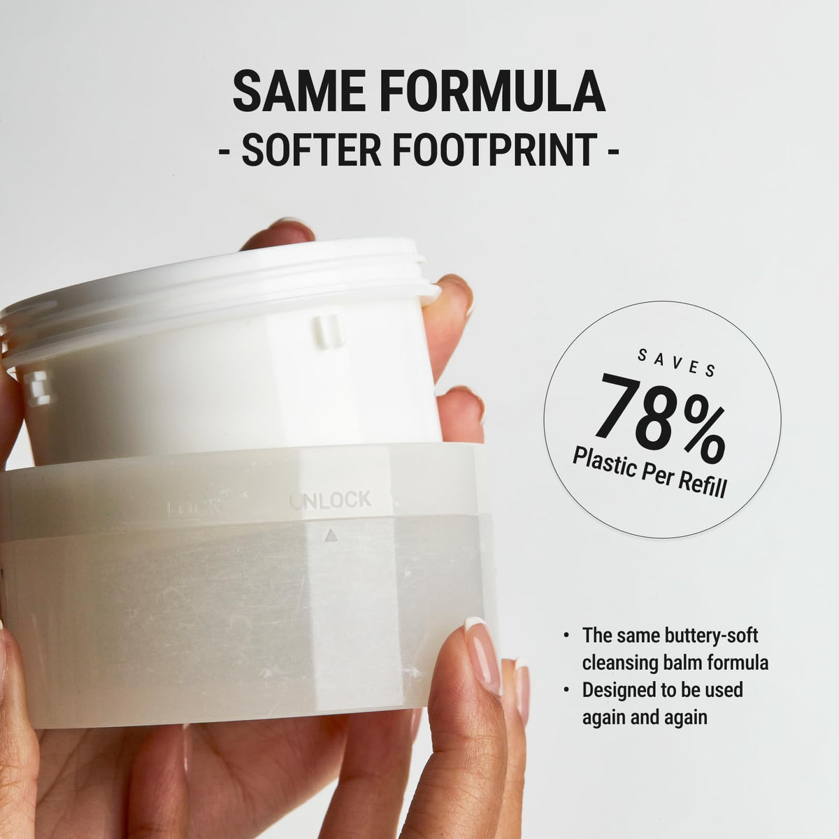 JUNO & Co. side profile of the refill pod highlighting compact refillable form and fit