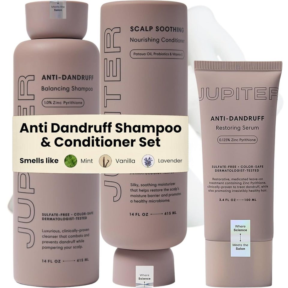 Jupiter front packaging trio showing complete scalp care benefits