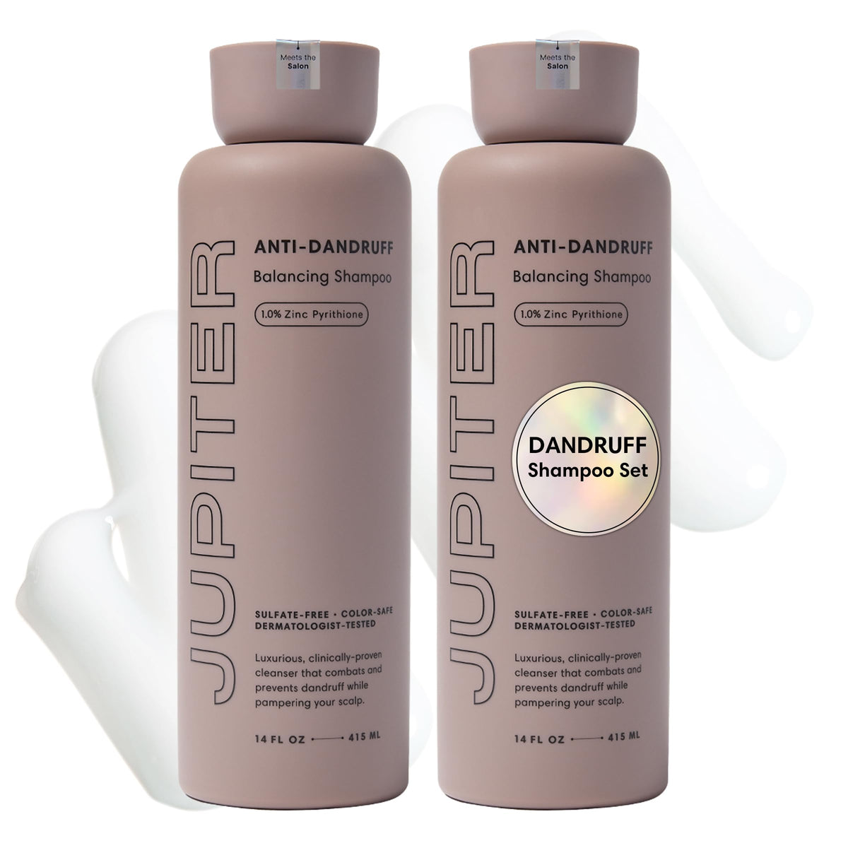 Jupiter front packaging showing two shampoo bottles for value and consistent results
