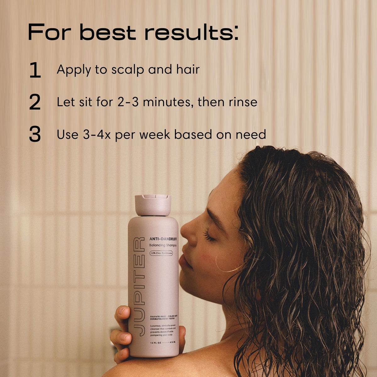 Jupiter product label and ingredients list showcasing zinc pyrithione and botanicals