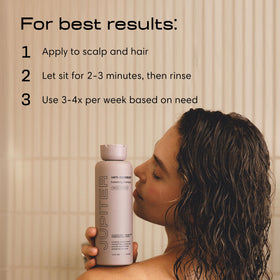 Jupiter applying serum to scalp demonstrating easy targeted application and relief