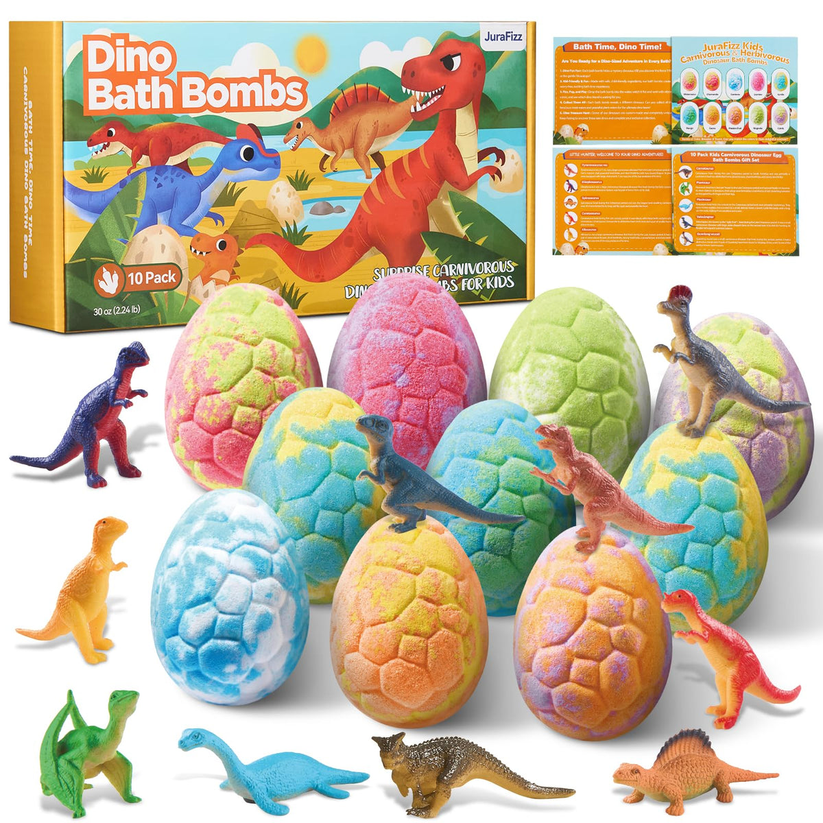 JuraFizz front packaging showing 10 dino eggs and gift-ready design for easy gifting