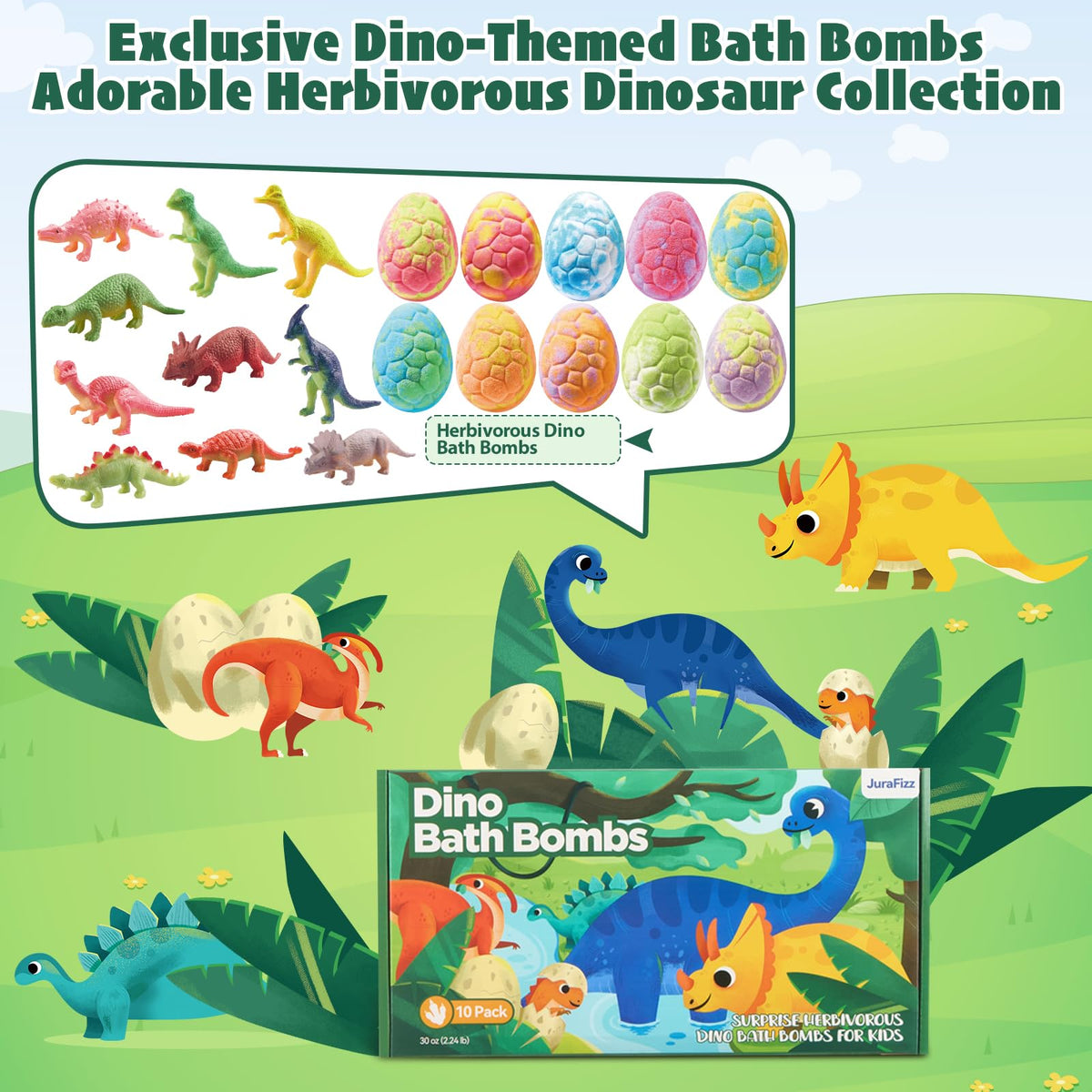 hand holding one JuraFizz dino egg to show size and texture, easy for small hands