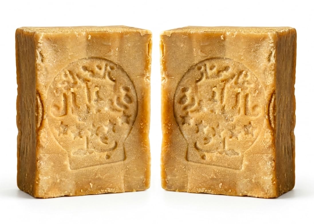 JUSIZA aleppo soap front packaging showing two bars and natural look