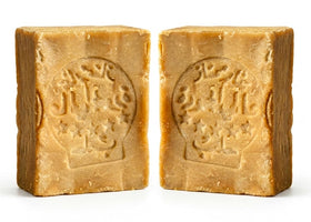 JUSIZA aleppo soap front packaging showing two bars and natural look