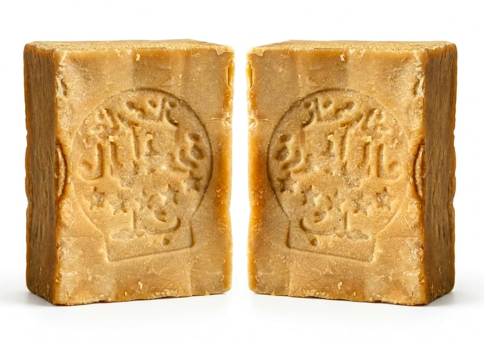 JUSIZA aleppo soap front packaging showing two bars and natural look