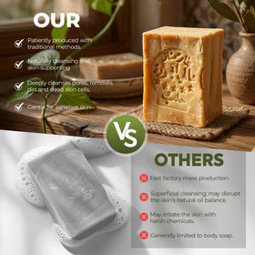 JUSIZA aleppo soap in shower lifestyle scene highlighting daily use