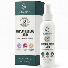 Jusspray front bottle showing clean packaging and 8 oz size benefit