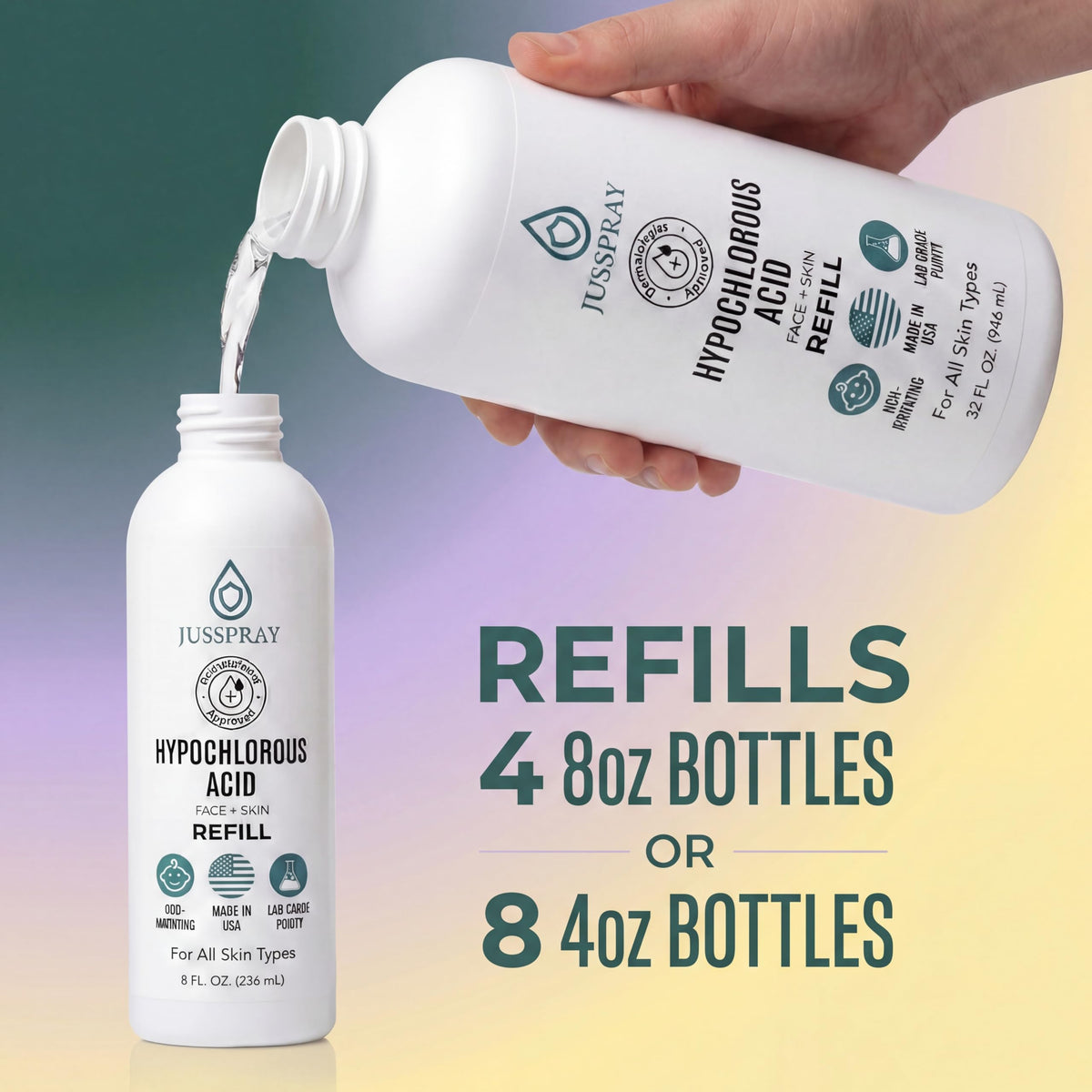 jusspray refill pouch flatlay highlighting eco refill convenience