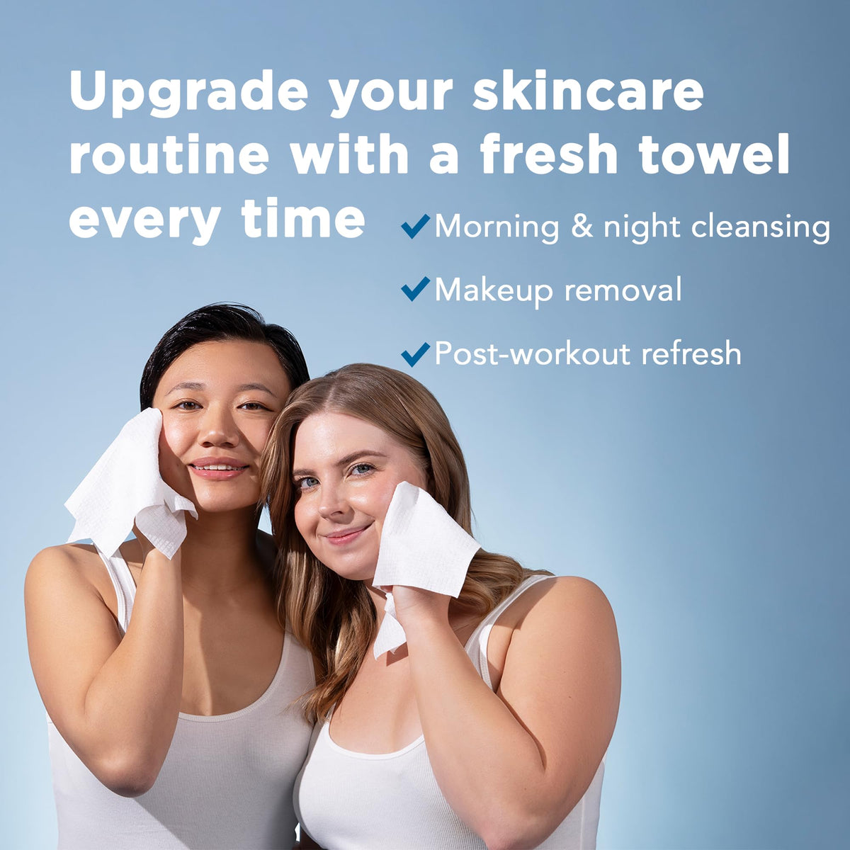 JUST CLEAN SKIN towel absorbing water to show fast absorbency benefit