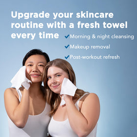JUST CLEAN SKIN towel absorbing water to show fast absorbency benefit