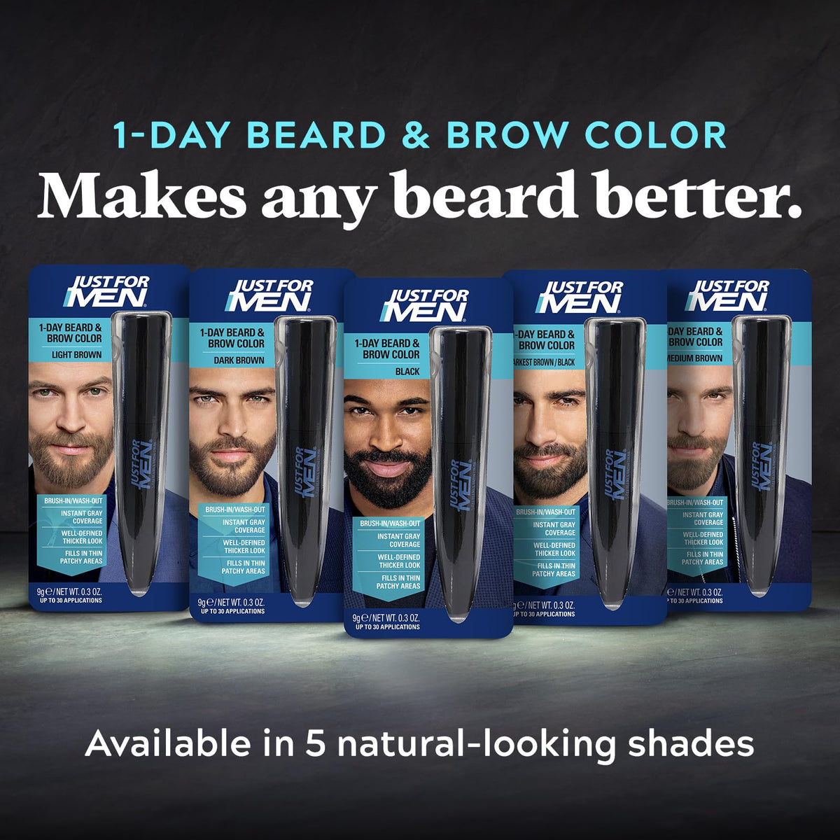 Just for Men package next to ruler illustrating compact size and travel-friendly design