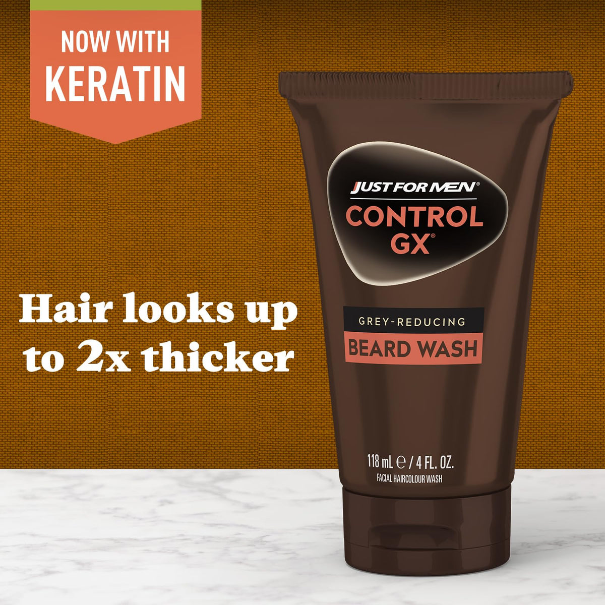 Just for Men beard in use with shampoo on facial hair demonstrating simple application