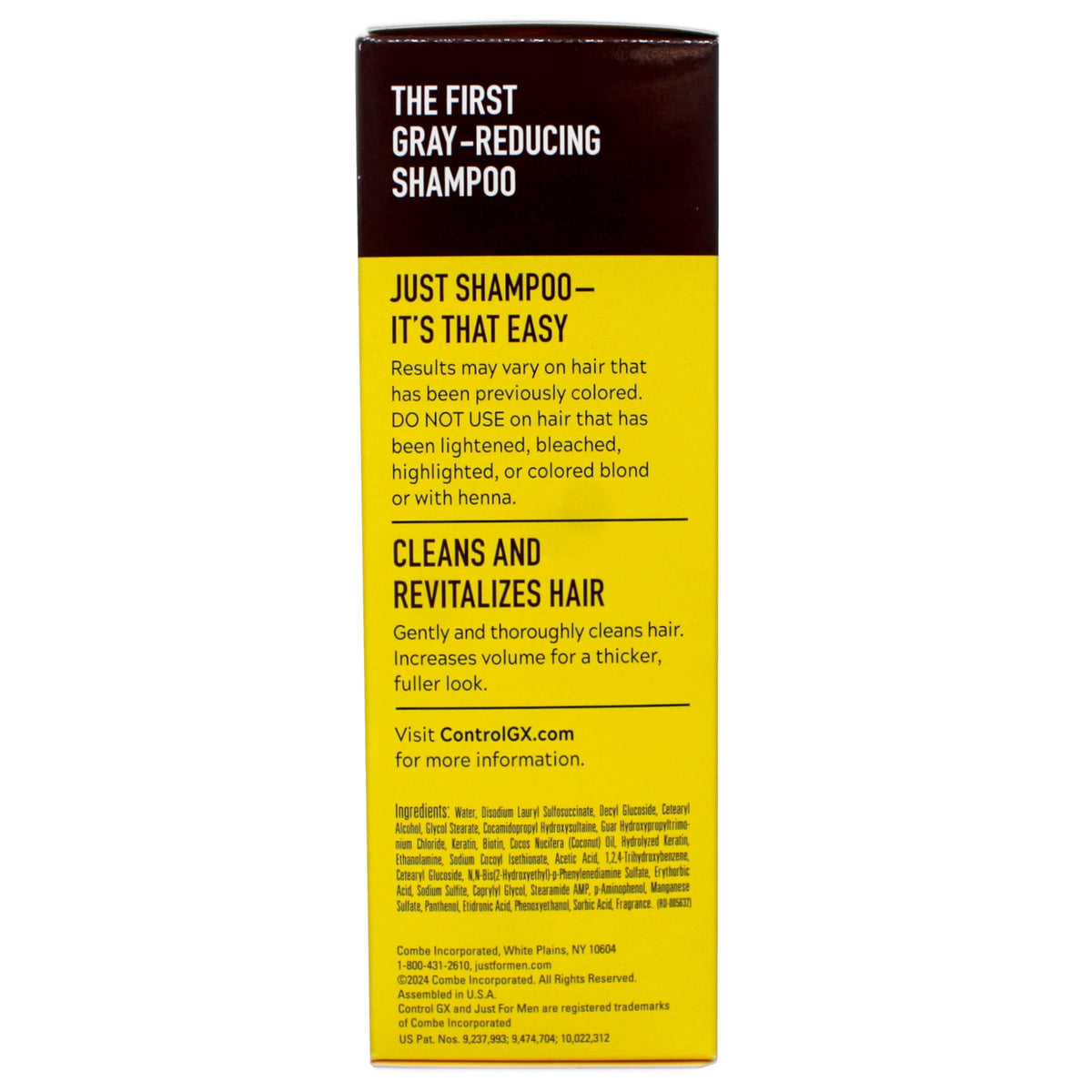 Just for Men Control GX bottle in hand illustrating size and portability benefit