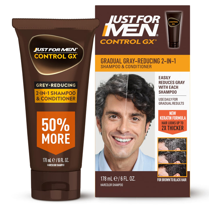 Just for Men Control GX front bottle showing packaging and gradual color benefit