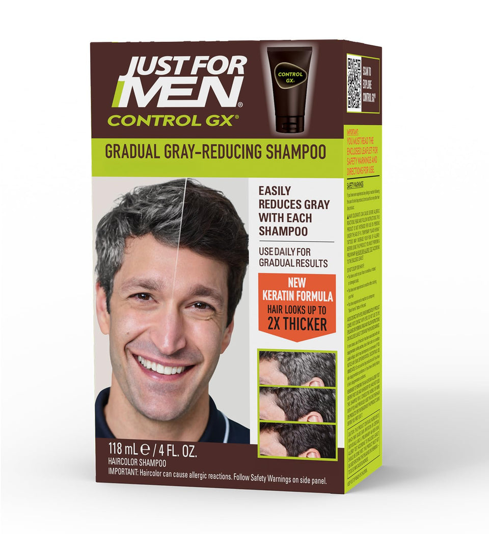Just for Men Control GX front packaging showing product and benefit of gradual grey reduction