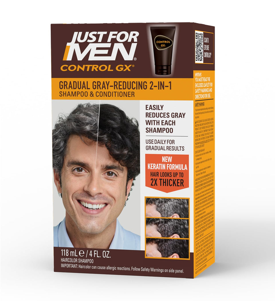 Just for Men Control GX front packaging shows product and benefit