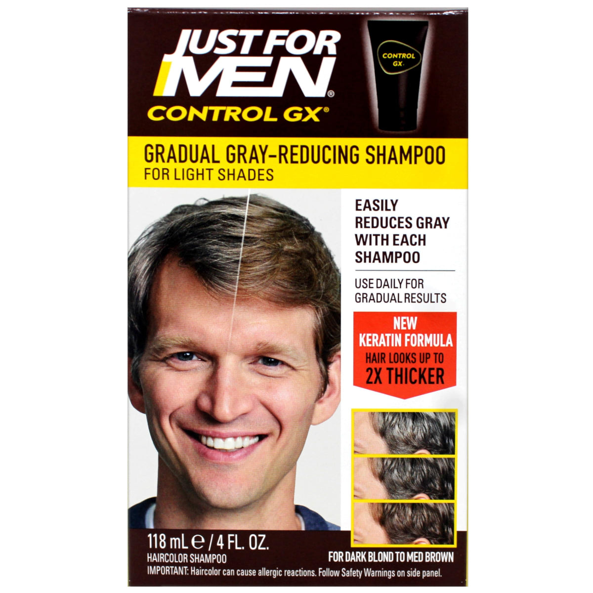 Just for Men Control GX label close-up showing ingredients and usage benefit