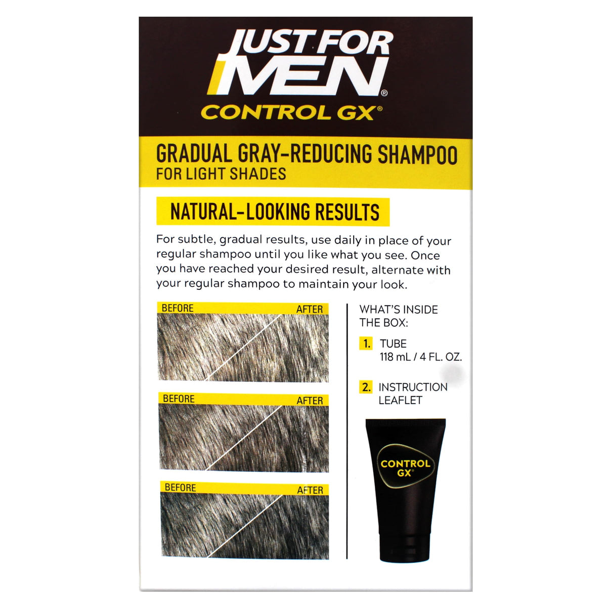 Just for Men Control GX pump close-up highlighting easy dispensing benefit