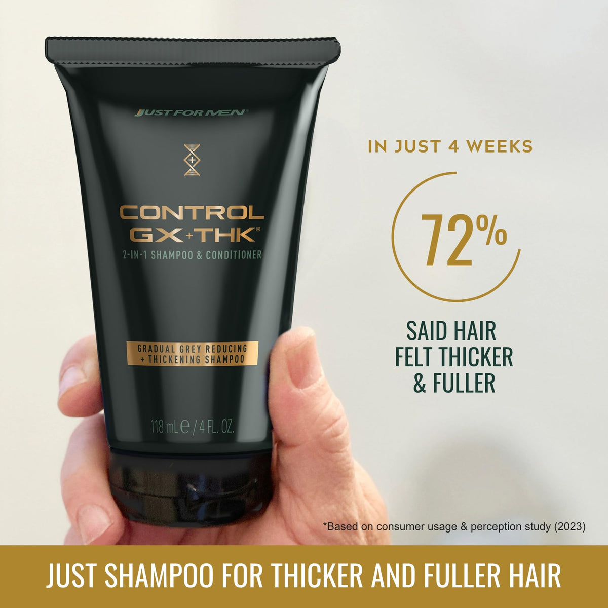 Just for Men Control GX + THK close-up foam texture highlighting thickening action