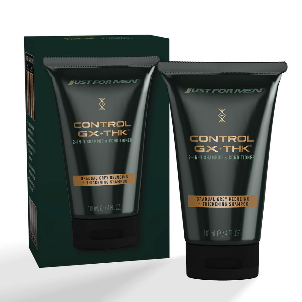 Just for Men Control GX + THK front packaging showing label and 4 oz size benefit