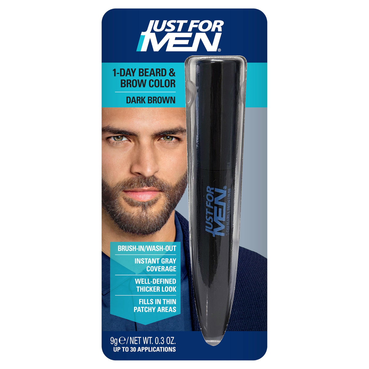Just for Men front packaging showing shade and benefit of temporary gray coverage