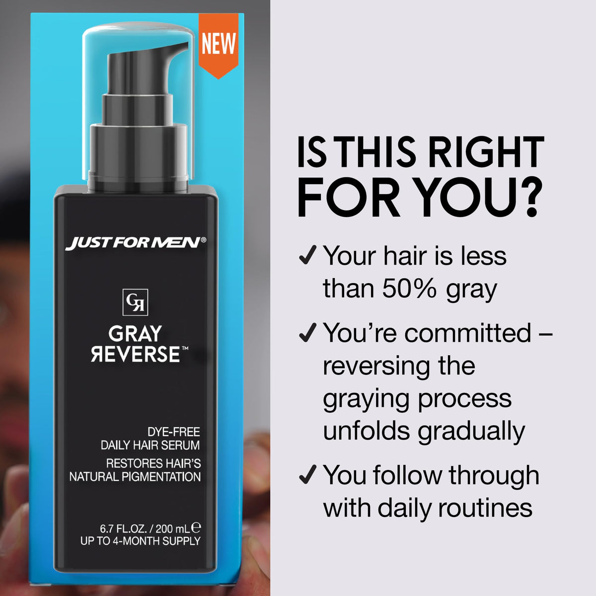 Just for Men applied to scalp demonstrating quick 30-second massage benefit