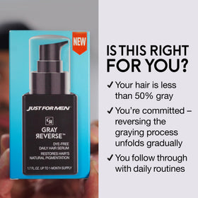 Just for Men applying serum to scalp demonstrating simple 30-second massage benefit