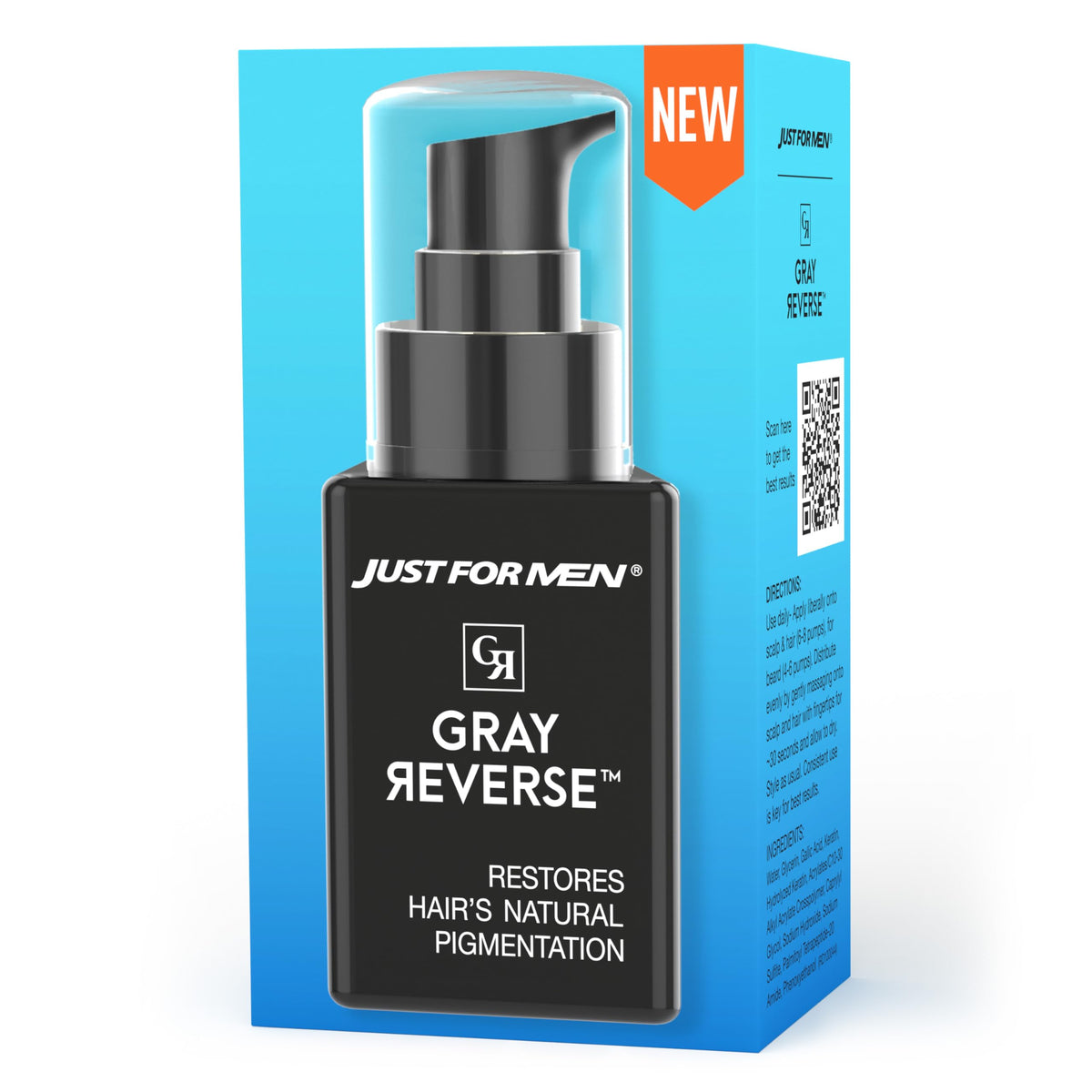 Just for Men front packaging showing bottle and clear branding benefit visible