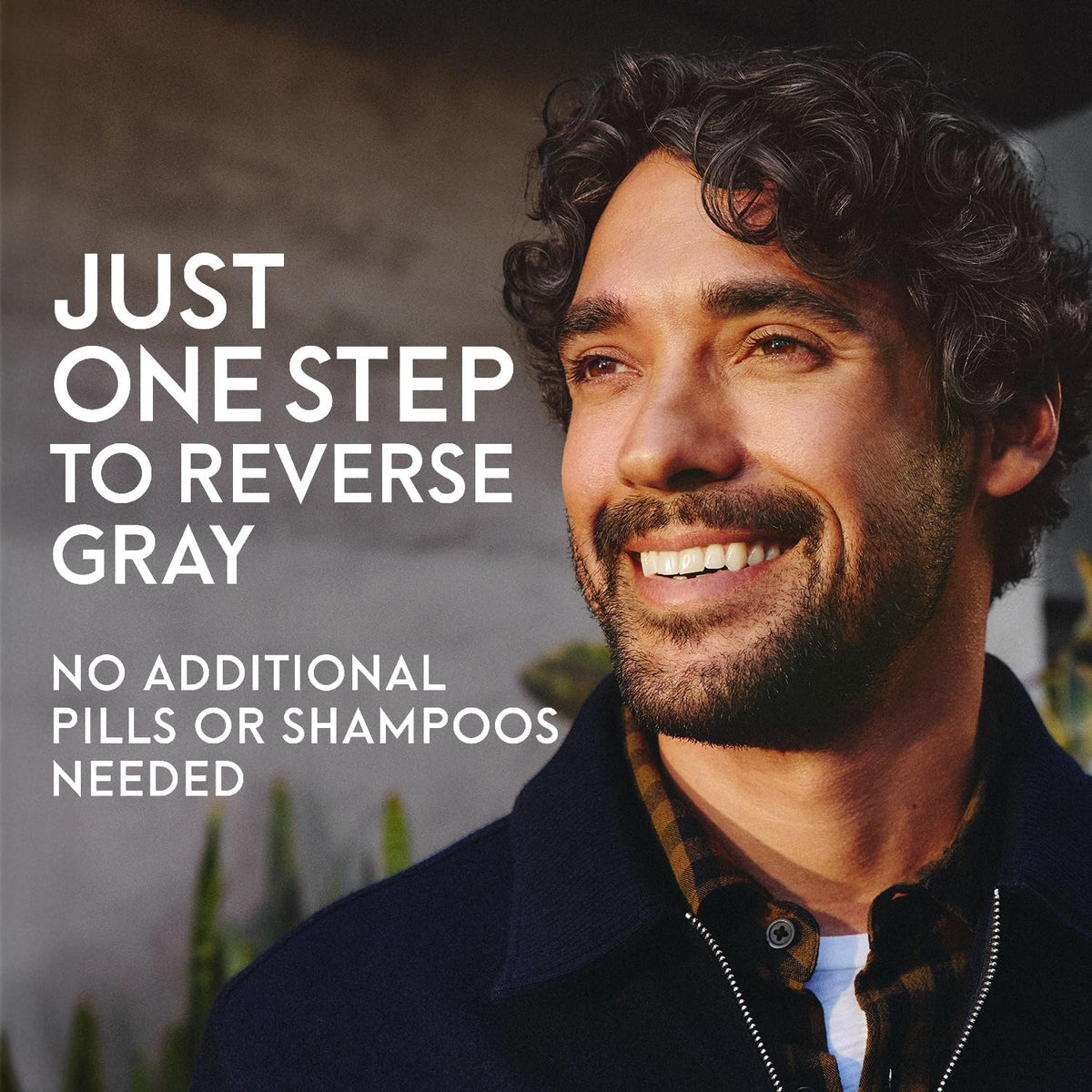 Just for Men lifestyle photo of man applying serum for natural-looking color revival