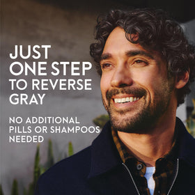 Just for Men lifestyle photo of man applying serum for natural-looking color revival