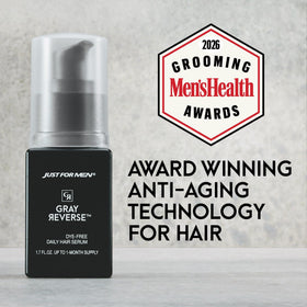 Just for Men texture of serum on hand showing lightweight feel and absorption benefit