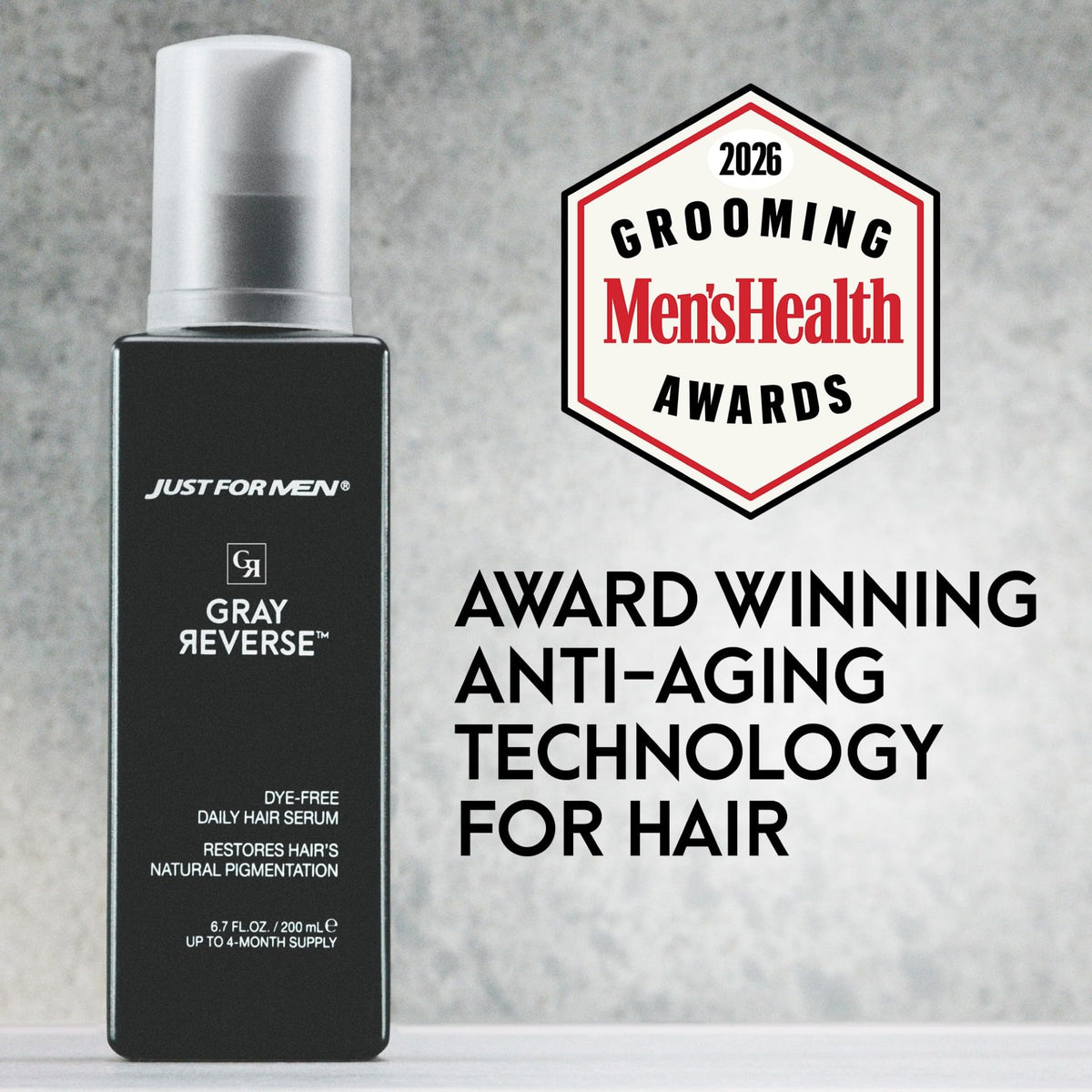 Just for Men serum texture drop illustrating lightweight, non-greasy finish
