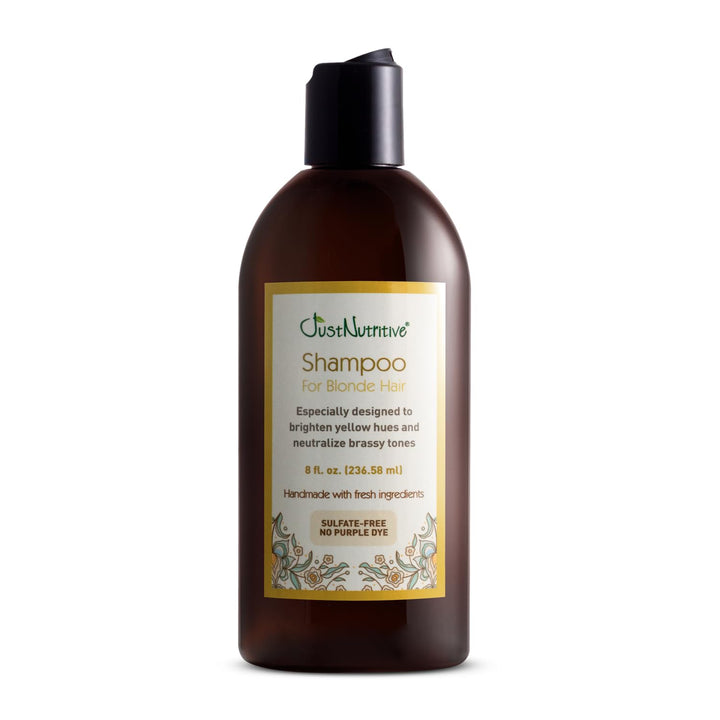 Just Nutritive front bottle showing blonde shampoo and clear benefits