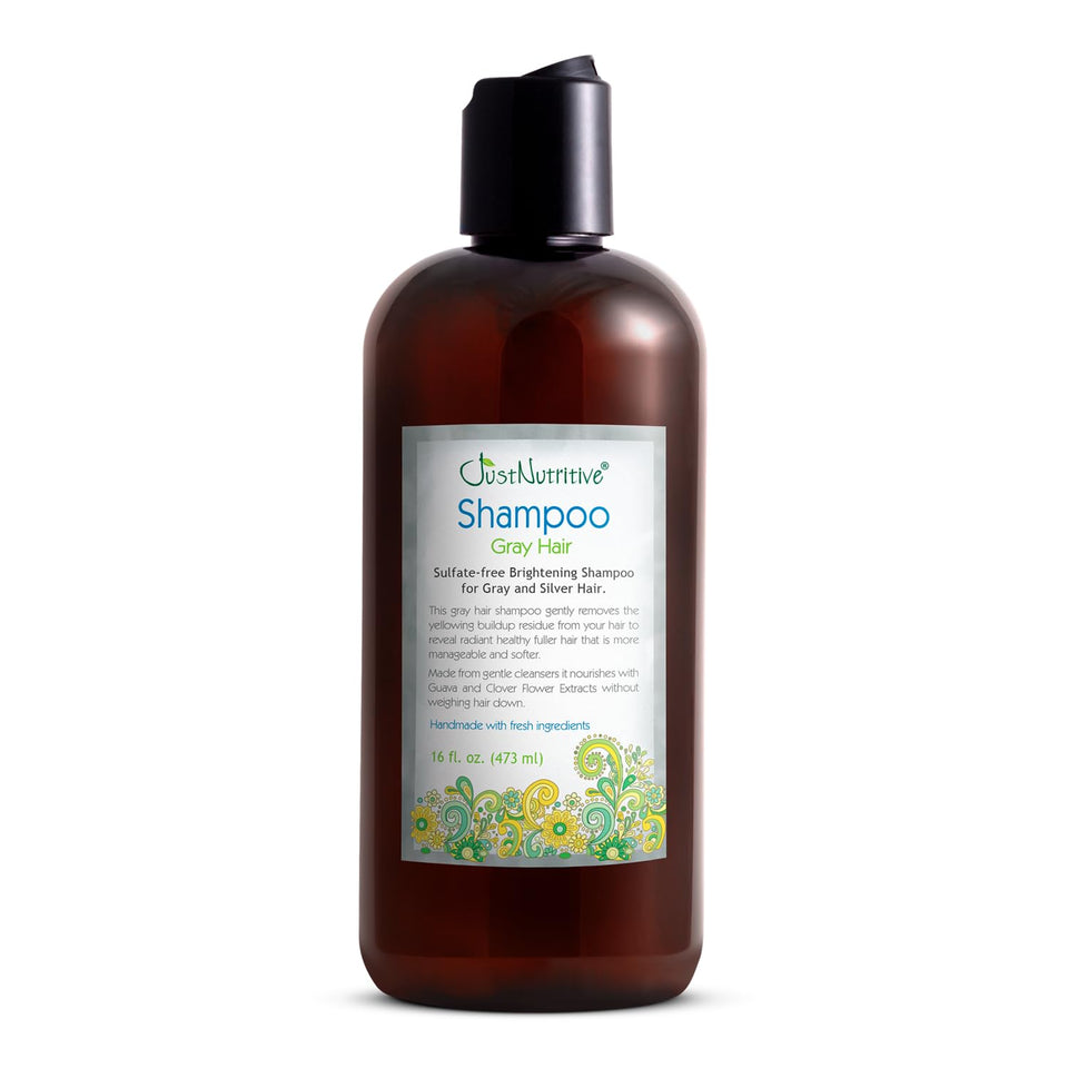 Just Nutritive front bottle view showing purple-toned shampoo, promotes tone correction